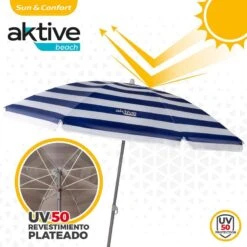 AKTIVE - Parasol Plage Avec Protection UV50, Anti-Vent, Ø 180 Cm -Plein Air Équipement Magasin aktive parasol plage avec protection uv50 anti vent o 180 cm 2