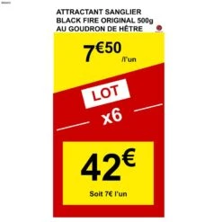 ATTRACTANT SANGLIER BLACK FIRE ORIGINAL 500g AU GOUDRON DE HETRE. -Plein Air Équipement Magasin attractant sanglier black fire original 500g au goudron de hetre 1