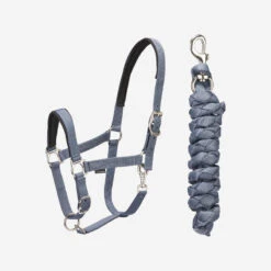 Pack Licol Et Longe équitation Cheval - Nubuc Bleu-gris