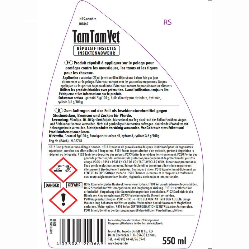 Répulsif Anti-insecte Spray Cheval Et Poney - Tam Tam Vet 550 Ml LEOVET 6 Répulsif Anti-insecte Spray Cheval Et Poney - Tam Tam Vet 550 Ml LEOVET – Image 4