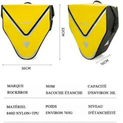 ROCKBROS Sacoche De Vélo Arrière Porte-Bagage Étanche Sac De Rangement VTT 20 L Jaune -Plein Air Équipement Magasin sacoche de velo arriere porte bagage etanche sac de rangement vtt 20 l jaune 3
