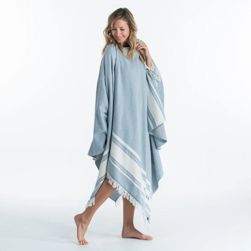 Serviette De Plage Poncho 190 X 190 Cm - Gris Bleu 4 Serviette De Plage Poncho 190 X 190 Cm - Gris Bleu – Image 2