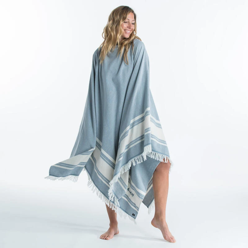 Serviette De Plage Poncho 190 X 190 Cm - Gris Bleu 11 Serviette De Plage Poncho 190 X 190 Cm - Gris Bleu – Image 9