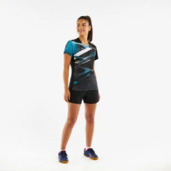 T-shirt De Tennis De Table TTP560 Femme Noir Bleu -Plein Air Équipement Magasin t shirt de tennis de table ttp560 femme noir bleu 1