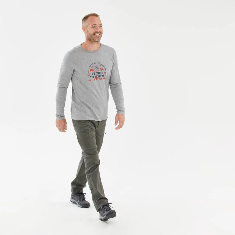 Quechua Tee-shirt NH100 ML Homme - Gris Clair 4 Quechua Tee-shirt NH100 ML Homme - Gris Clair – Image 2